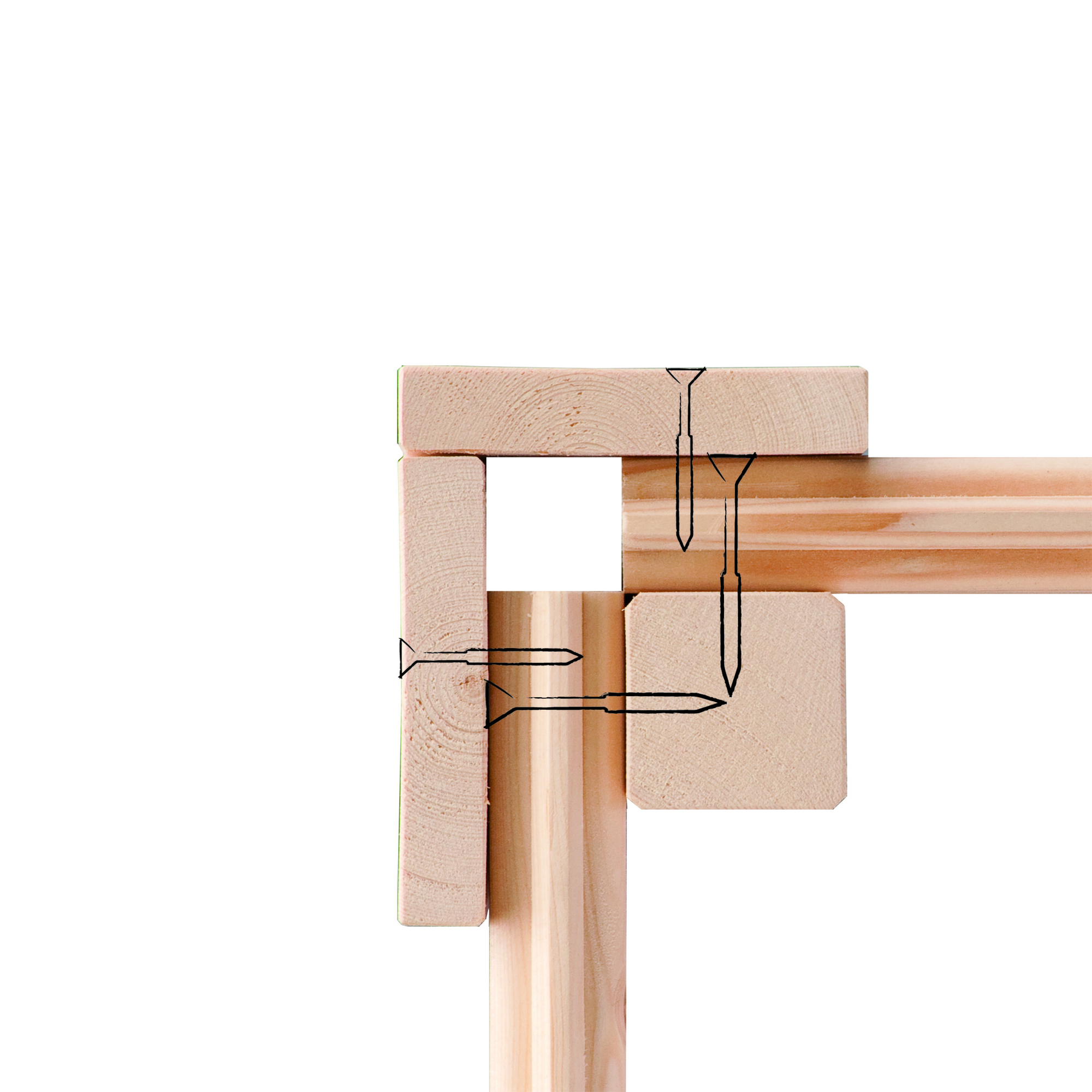 Holzbalken mit Schrauben verbunden