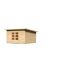 Gartenhaus aus hellem Holz mit Doppeltür und Fenstern.