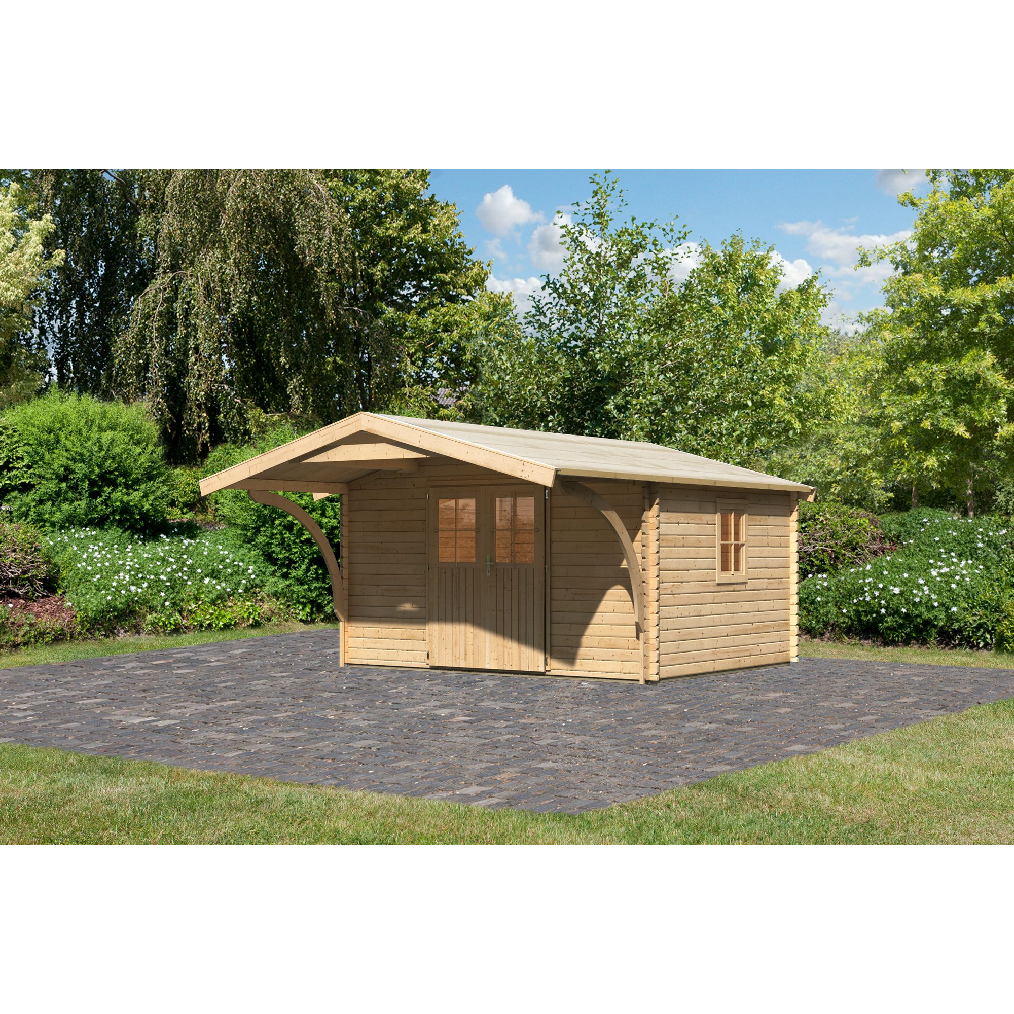 Gartenhaus-Set 'Tühlheim' Fichtenholz naturbelassen 242 x 387 x 297 cm