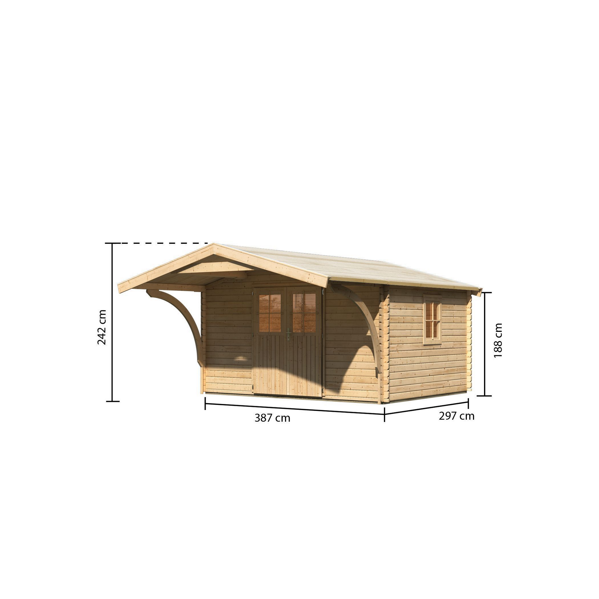 Gartenhaus-Set 'Tühlheim' Fichtenholz naturbelassen 242 x 387 x 297 cm
