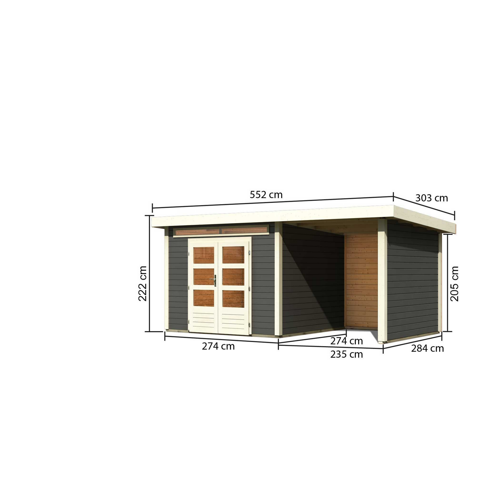 Gartenhaus-Set 'Landern 6' Fichtenholz terragrau 222 x 505 x 274 cm