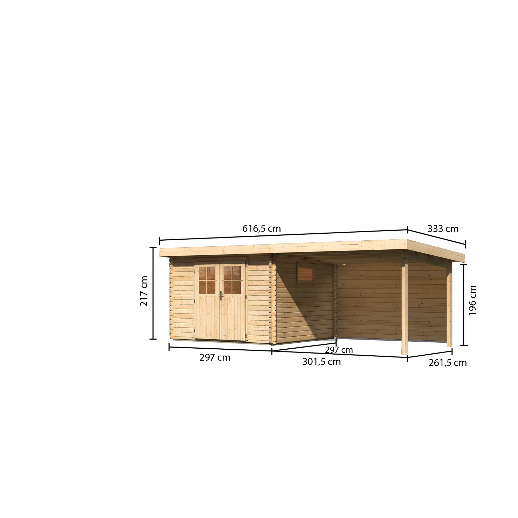 Gartenhaus-Set 'Morgau 3' Fichtenholz naturbelassen 217 x 581 x 297 cm
