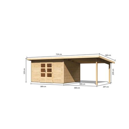 3. Bild von Gartenhaus-Set 'Fortheim 4' Fichtenholz naturbelassen 229,5 x 664 x 309 cm