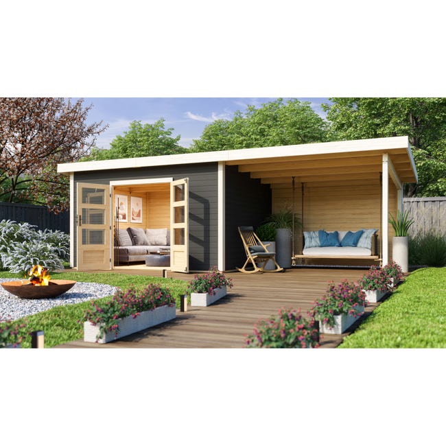 Bild von Gartenhaus-Set 'Fortheim 4' Fichtenholz terragrau 229,5 x 664 x 309 cm