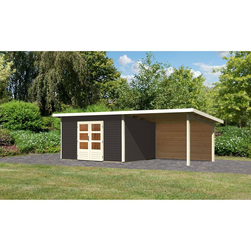 Gartenhaus mit Anbau in Anthrazit und Beige