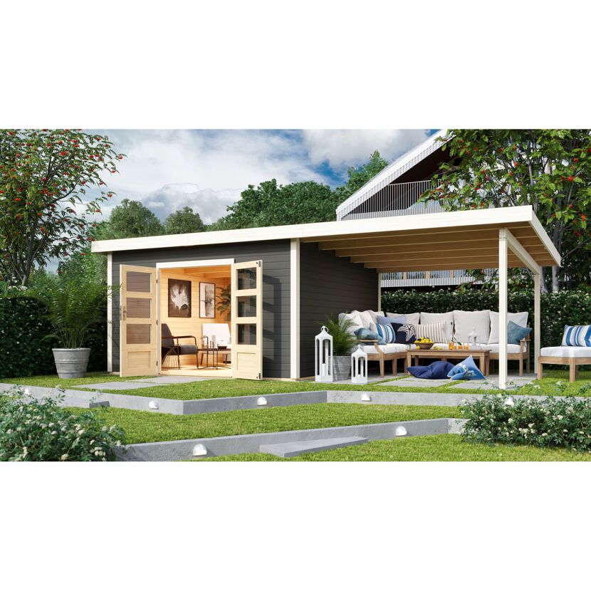 Gartenhaus-Set 'Fortheim 5' Fichtenholz terragrau 229,5 x 665 x 369 cm