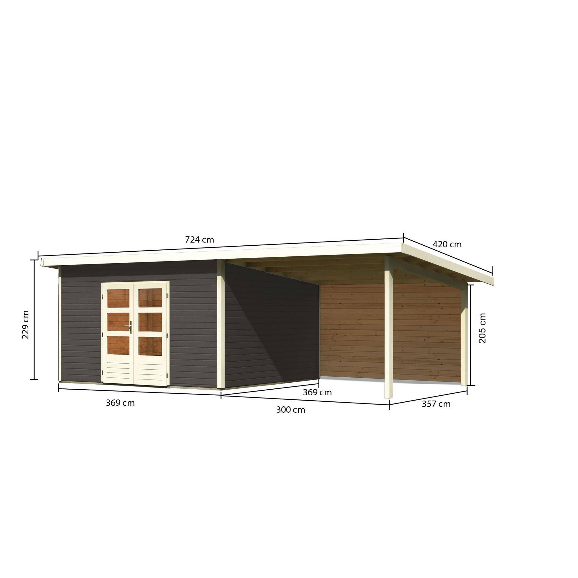 Gartenhaus-Set 'Fortheim 5' Fichtenholz terragrau 229,5 x 665 x 369 cm + product picture