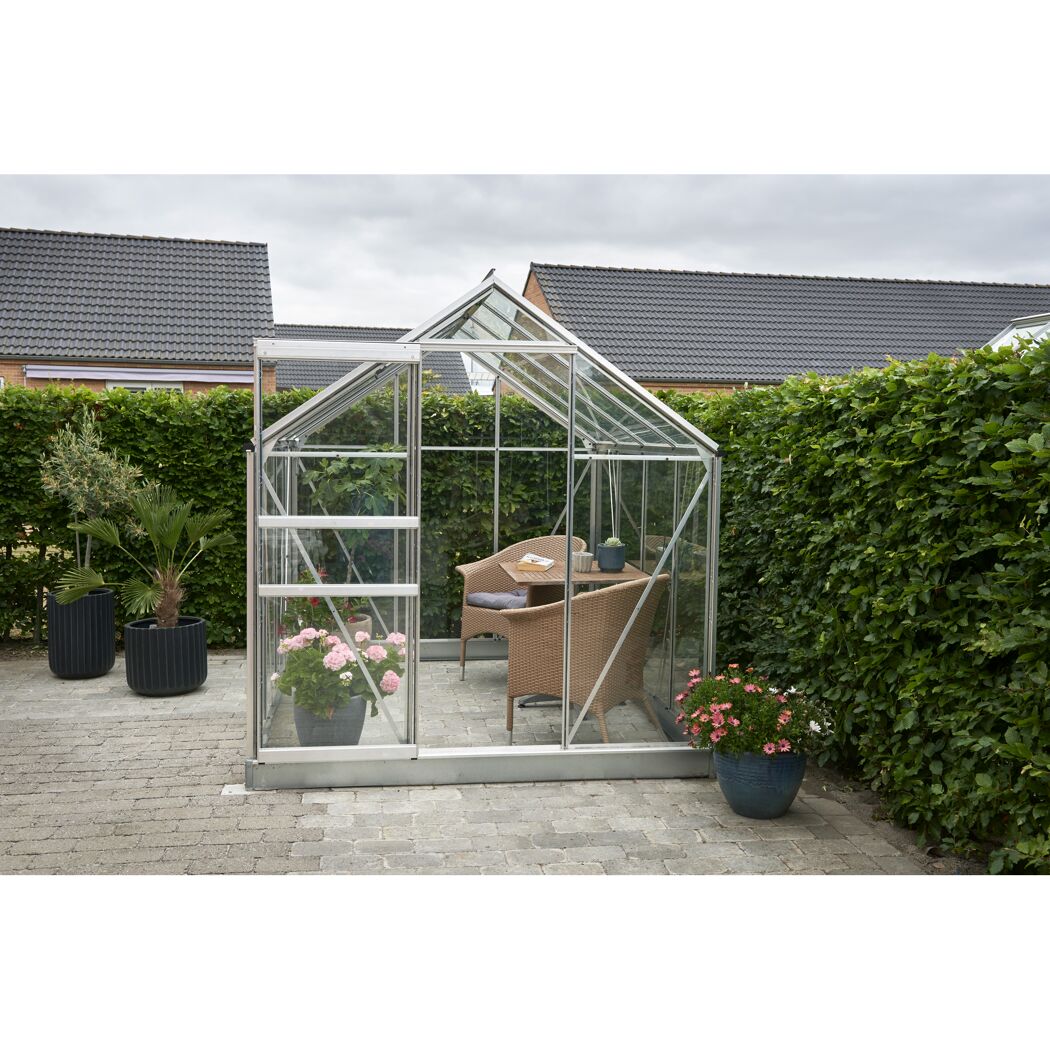 Gewächshaus 'Popular 86' 193 x 257 cm mit 3 mm Sicherheitsglas aluminiumfarben