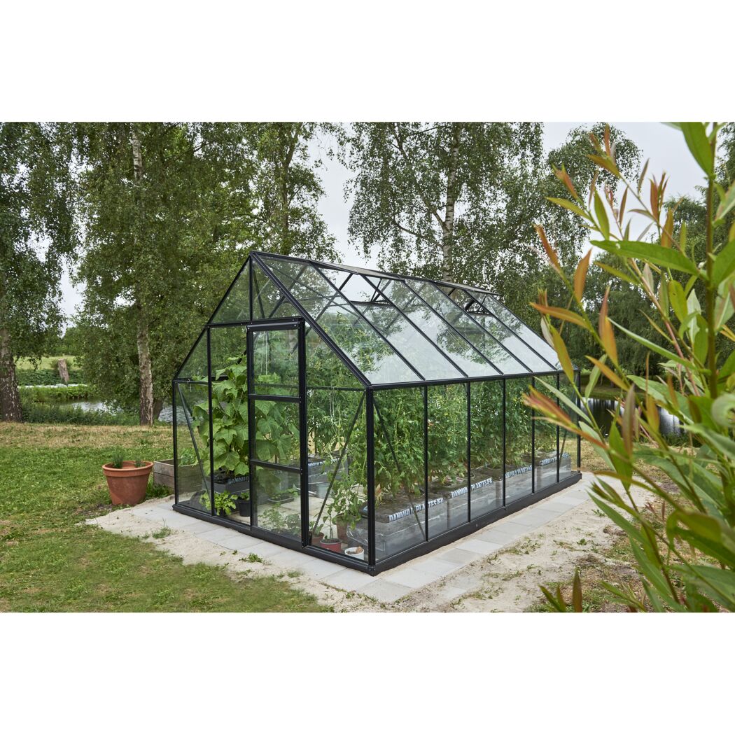 Gewächshaus 'Universal 128' 257 x 384 cm mit 3 mm Sicherheitsglas schwarz