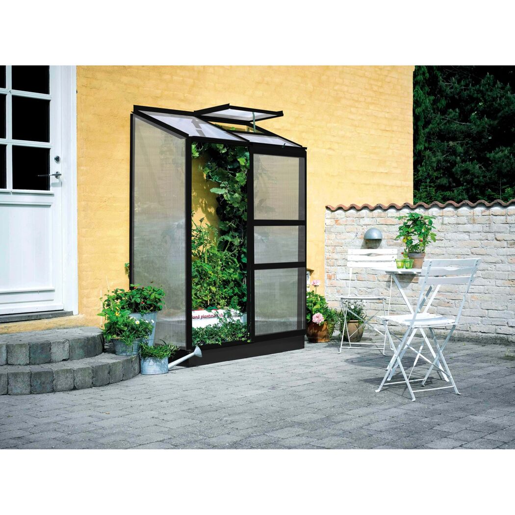 Anlehngewächshaus 'Altan 2' 69 x 132 cm mit 4 mm Doppelstegplatten schwarz
