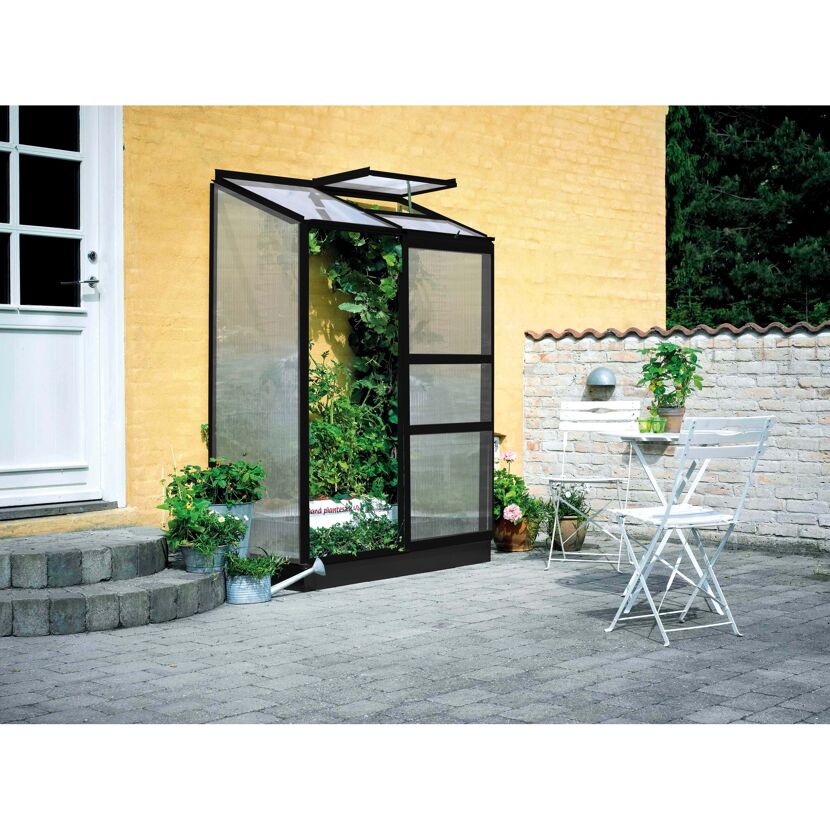 Anlehngewächshaus 'Altan 2' 69 x 132 cm mit 4 mm Doppelstegplatten schwarz