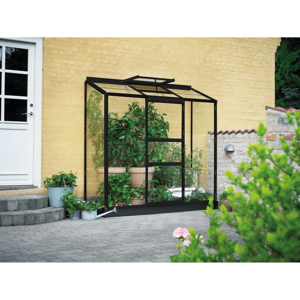 Anlehngewächshaus 'Altan 3' 69 x 194 cm mit 3 mm Blankglas schwarz