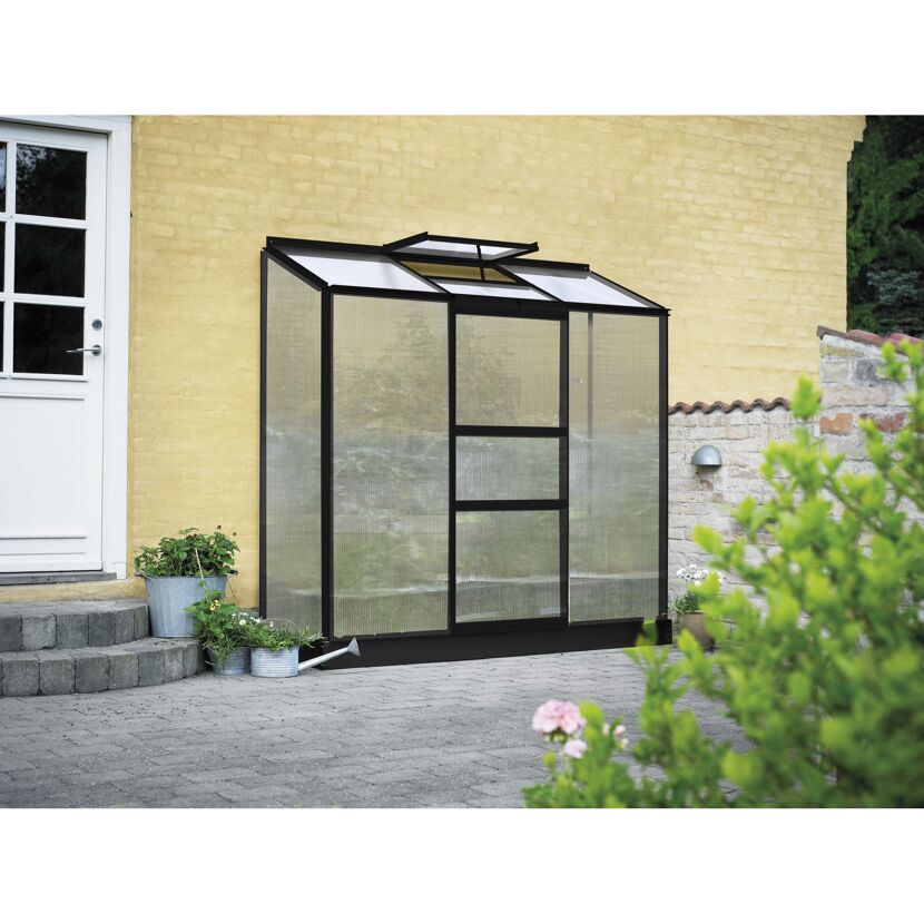 Anlehngewächshaus 'Altan 3' 69 x 194 cm mit 4 mm Doppelstegplatten schwarz