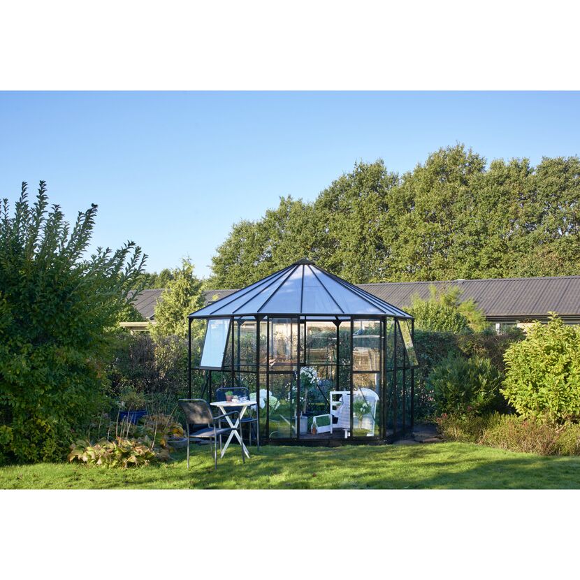 Gewächshaus 'Atrium' 375 x 325 cm mit 3 mm Sicherheitsglas schwarz