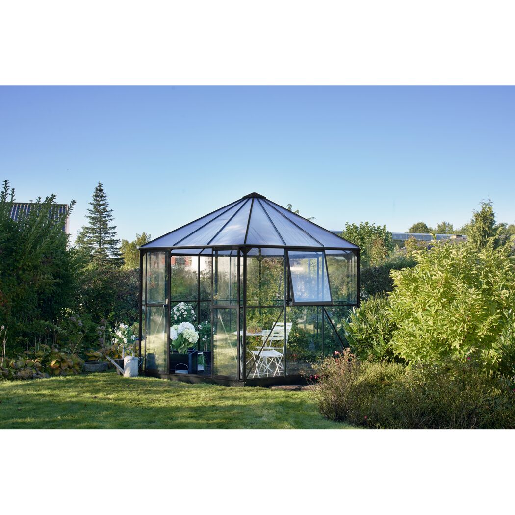 Gewächshaus 'Atrium' 375 x 325 cm mit 3 mm Sicherheitsglas schwarz