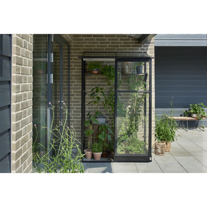 Anlehngewächshaus 'Qube Lean-to 24' 65 x 127 cm mit 3 mm Sicherheitsglas schwarz