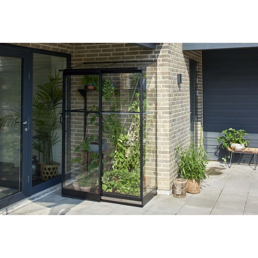 Anlehngewächshaus 'Qube Lean-to 24' 65 x 127 cm mit 3 mm Sicherheitsglas schwarz