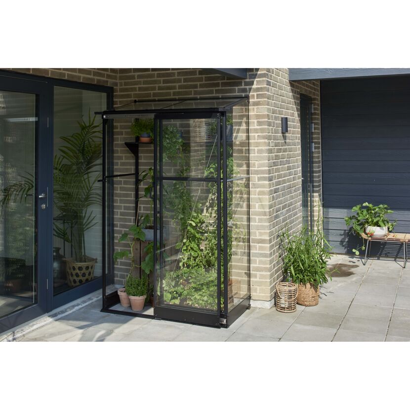 Anlehngewächshaus 'Qube Lean-to 24' 65 x 127 cm mit 3 mm Sicherheitsglas schwarz