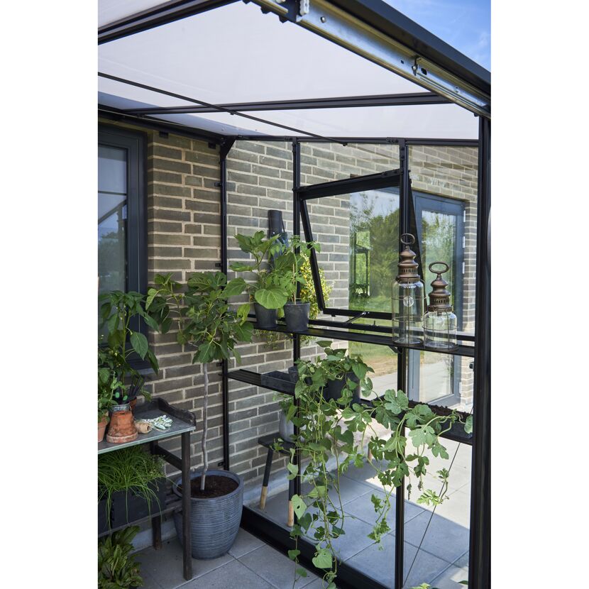 Anlehngewächshaus 'Qube Lean-to 68' 188 x 251 cm mit 3 mm Sicherheitsglas schwarz
