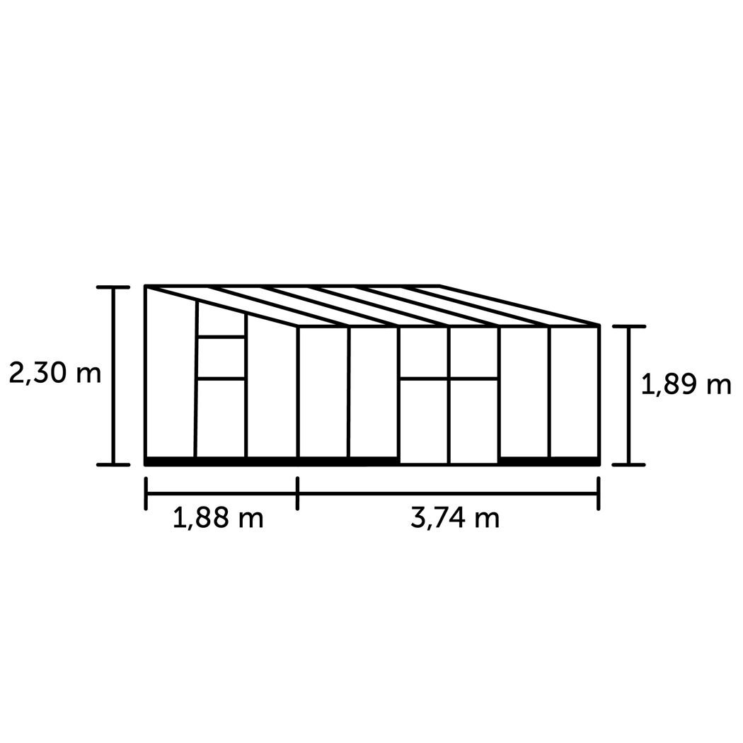Zeichnung des Anlehngewächshauses GWH Qube Lean-to 612