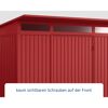 rotes Gerätehaus mit zwei Fenstern
