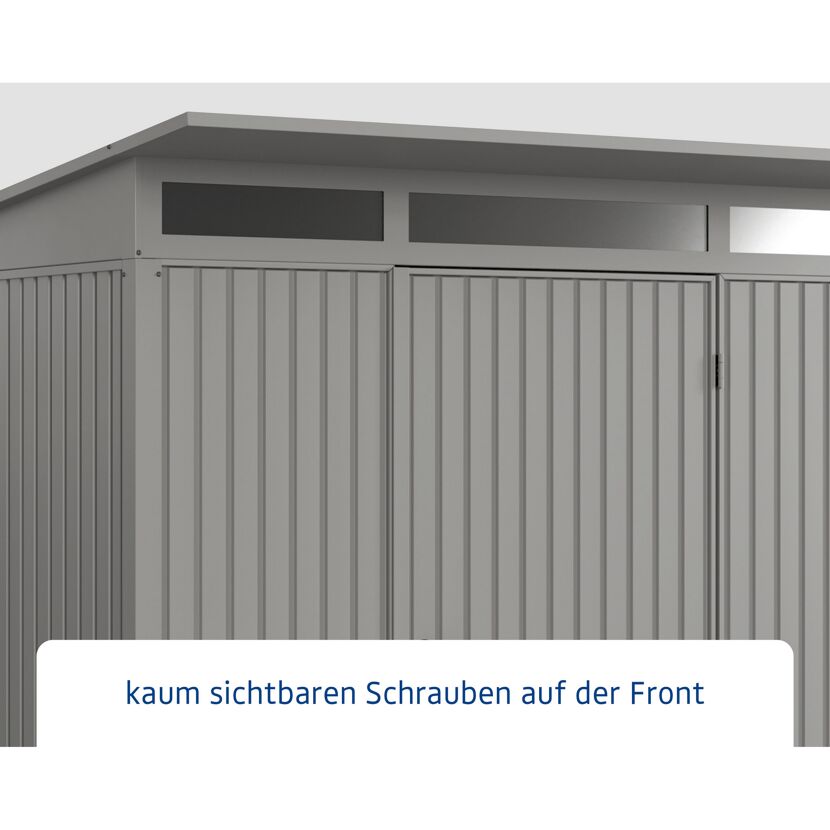 Graues Gerätehaus Ecostar GH mit kaum sichtbaren Schrauben