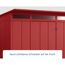 rotes Gerätehaus mit zwei Fenstern über den Türen