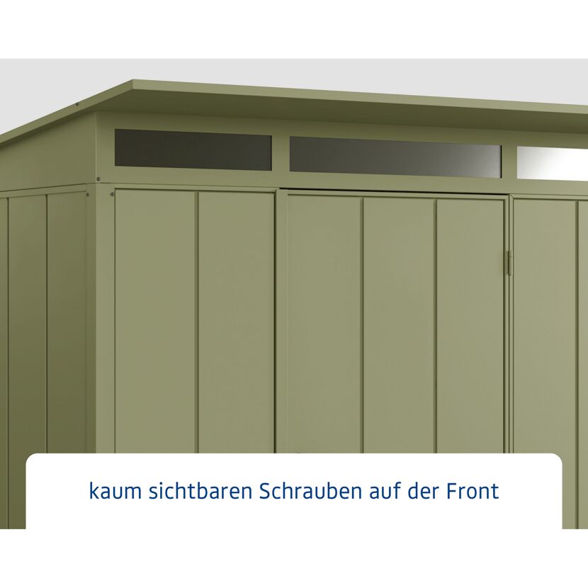 Grünes Gartenhaus Ecostar GH mit kaum sichtbaren Schrauben