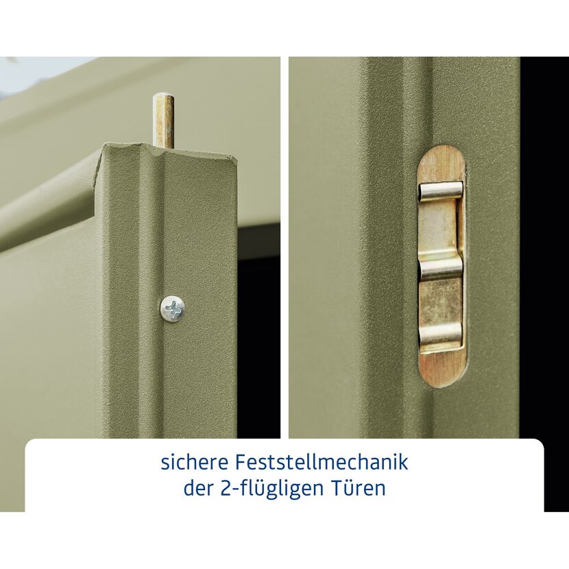 Nahaufnahme der sicheren Feststellmechanik der Flügeltüren
