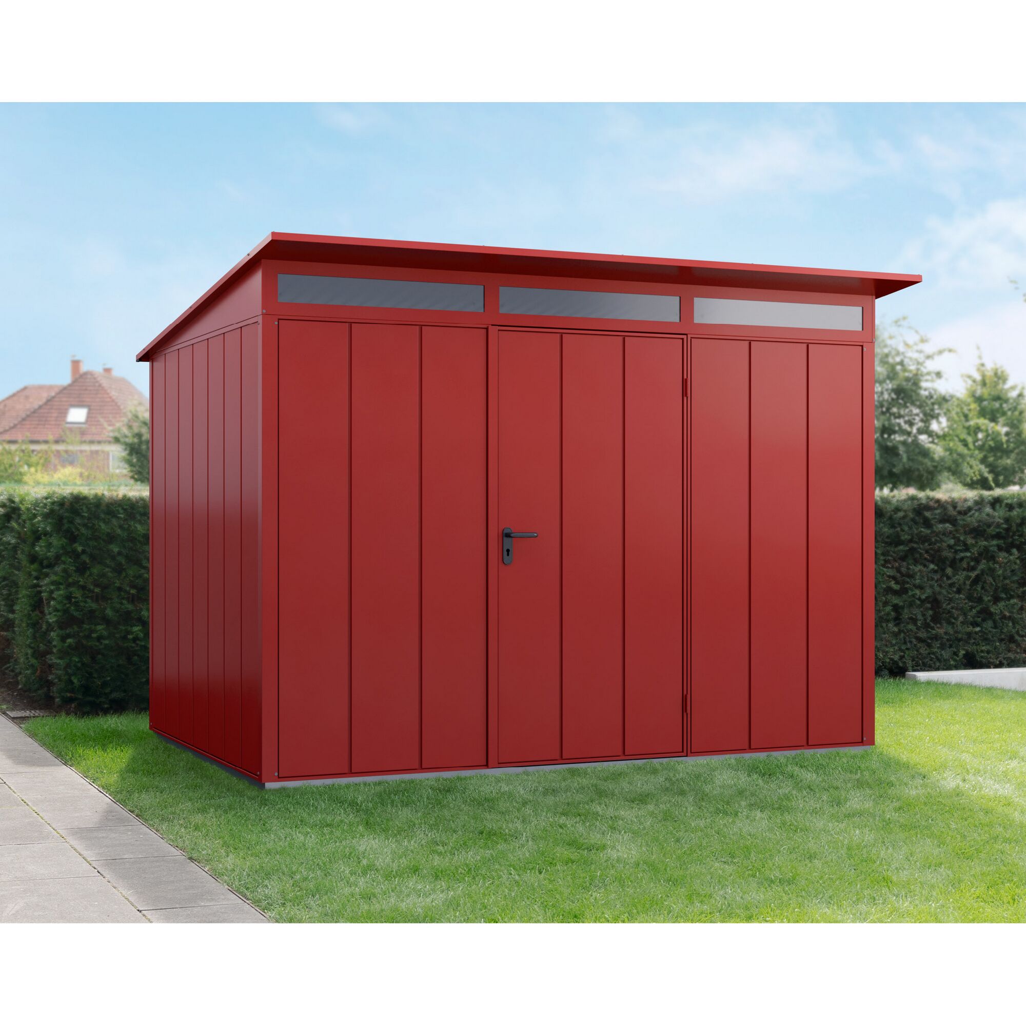 Rotes Gartenhaus Ecostar mit Doppeltür