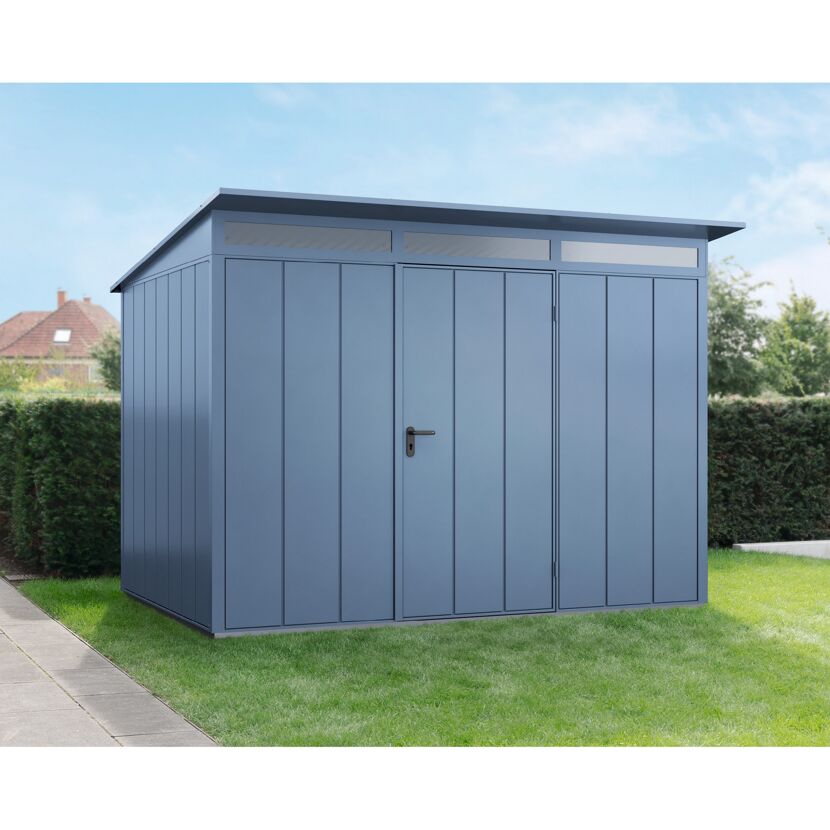 Gerätehaus Ecostar anthrazitgrau im Garten