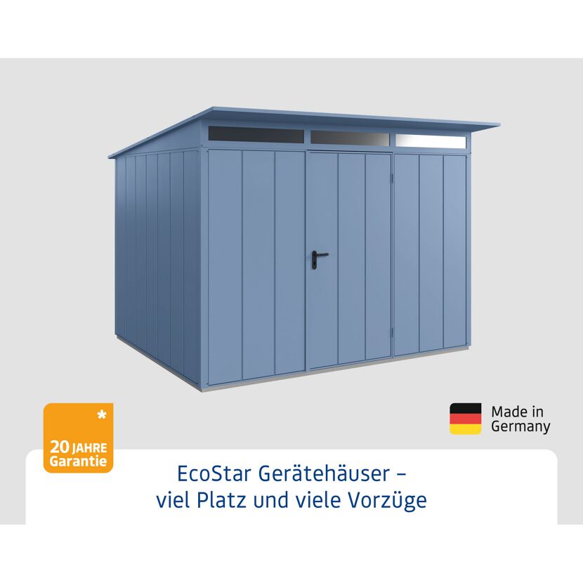 Blaues EcoStar Gerätehaus.