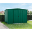 Grünes Metall-Gerätehaus Ecostar im Garten