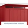 rotes Gerätehaus mit zwei Fenstern