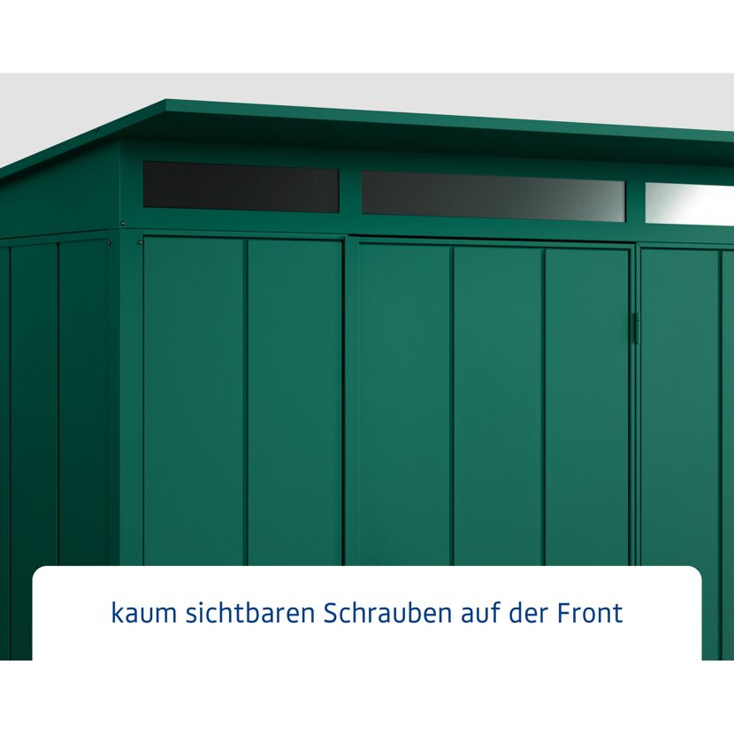 Grünes Gartenhaus mit zwei Fenstern