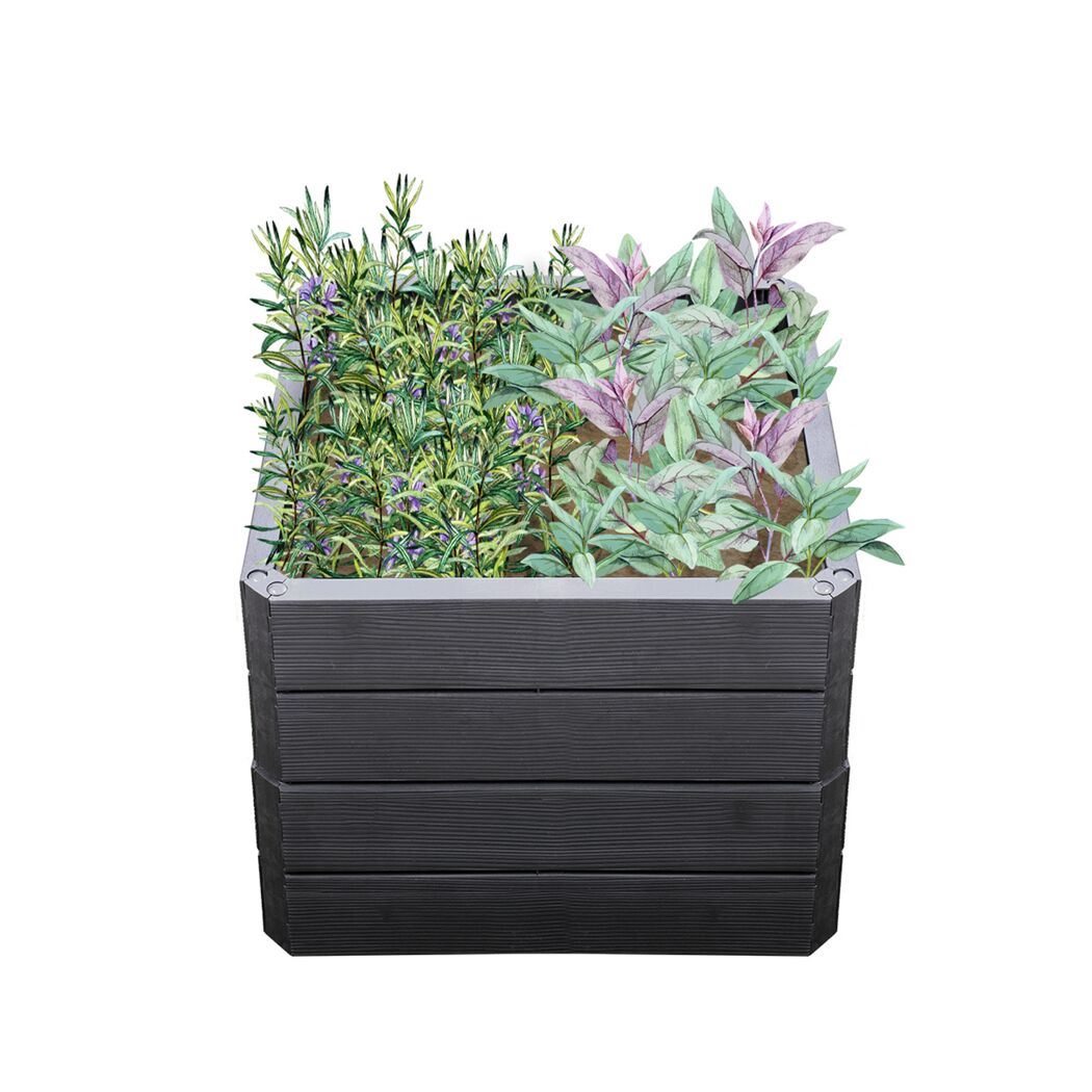 Schwarzes Hochbeet ERGO QUADRO S 50 Wood mit Bepflanzung