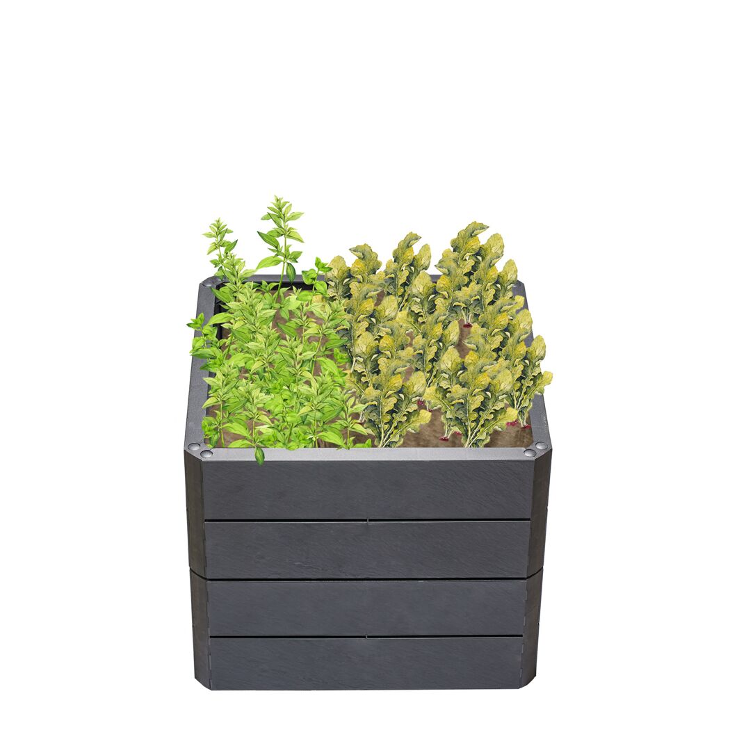 Hochbeet ERGO QUADRO S 50 Stone mit Kräutern und Gemüse bepflanzt