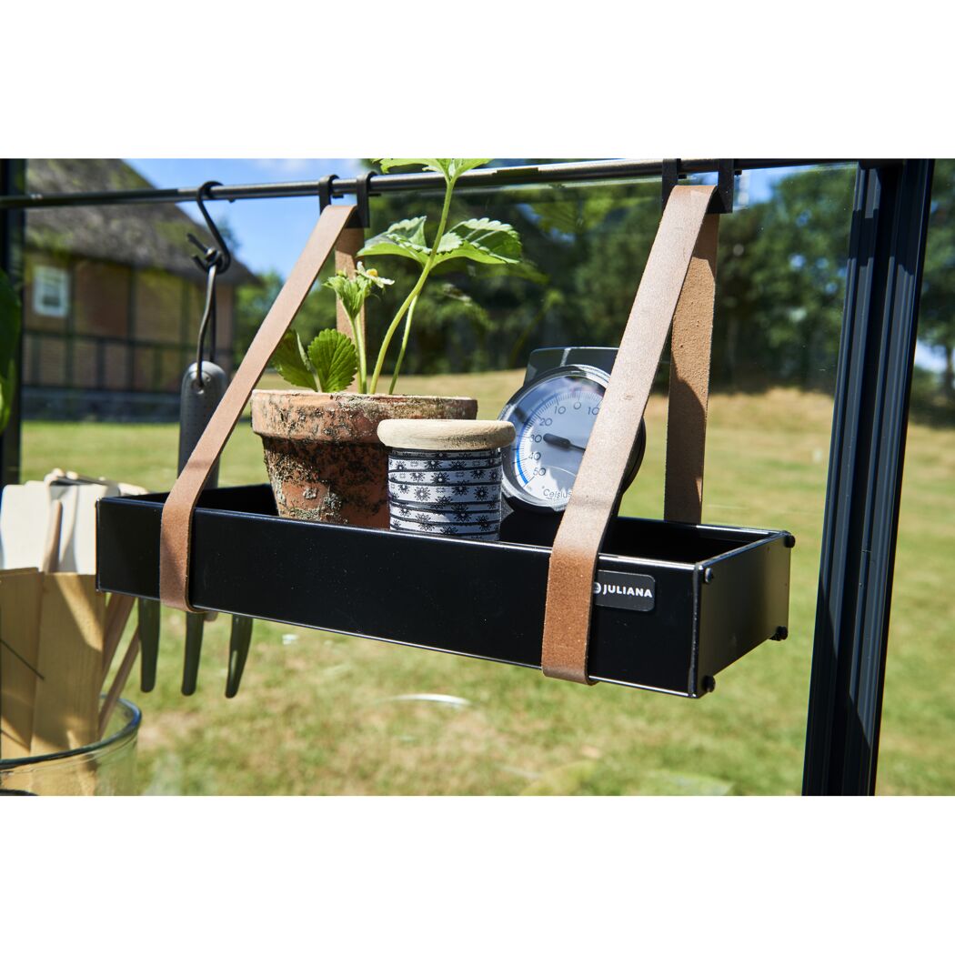 Schwarzes Juliana Alu-Regal mit Topfpflanze und Thermometer