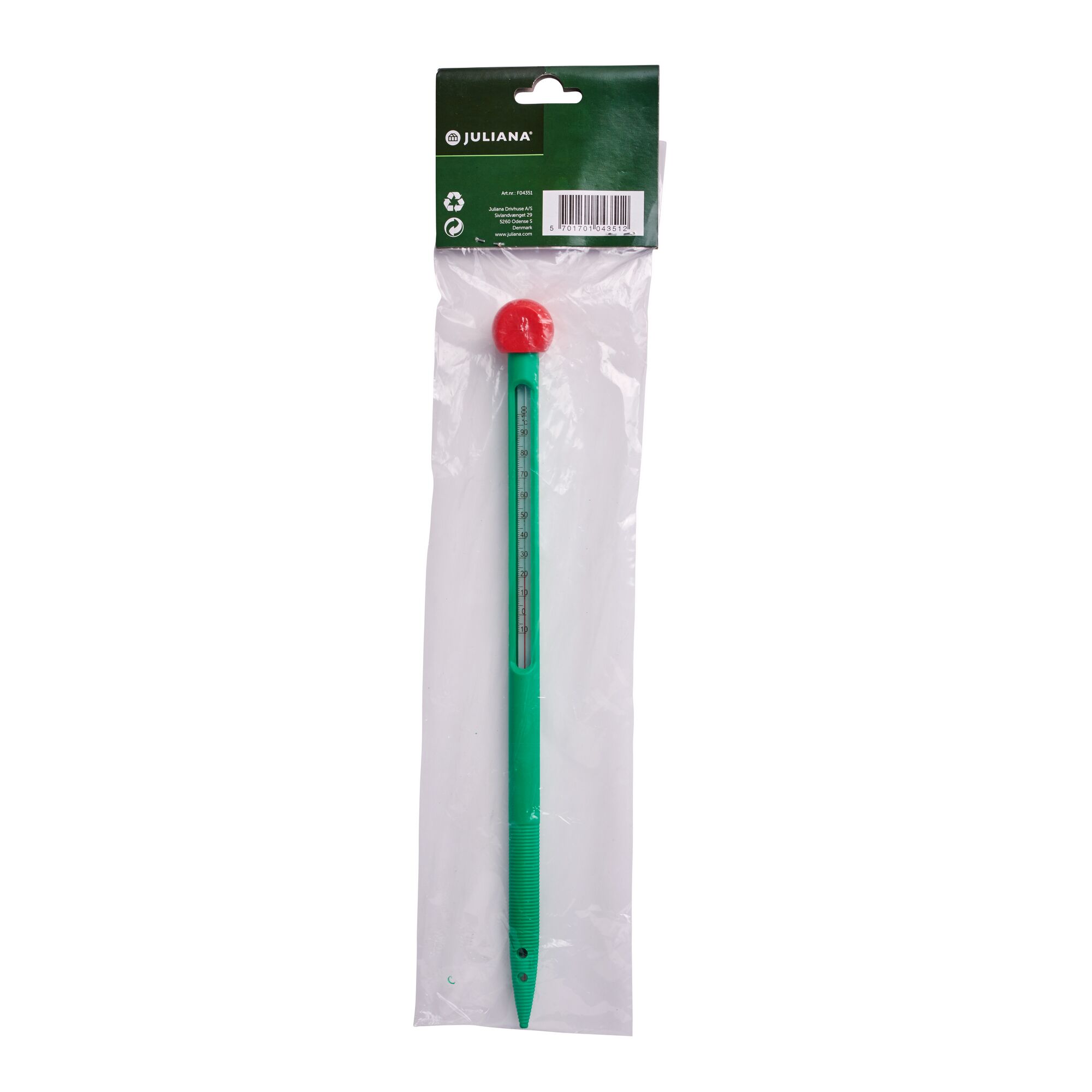 Grünes Juliana Erdbodenthermometer in Plastikverpackung