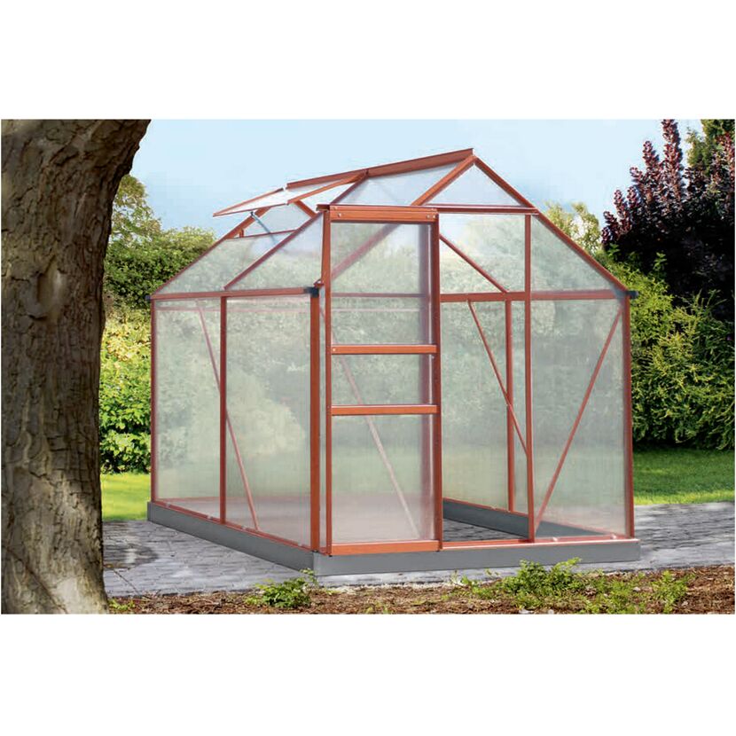 Gewächshaus 'Steffi' 126 x 190 cm mit 4 mm Hohlkammerplatten Holzoptik