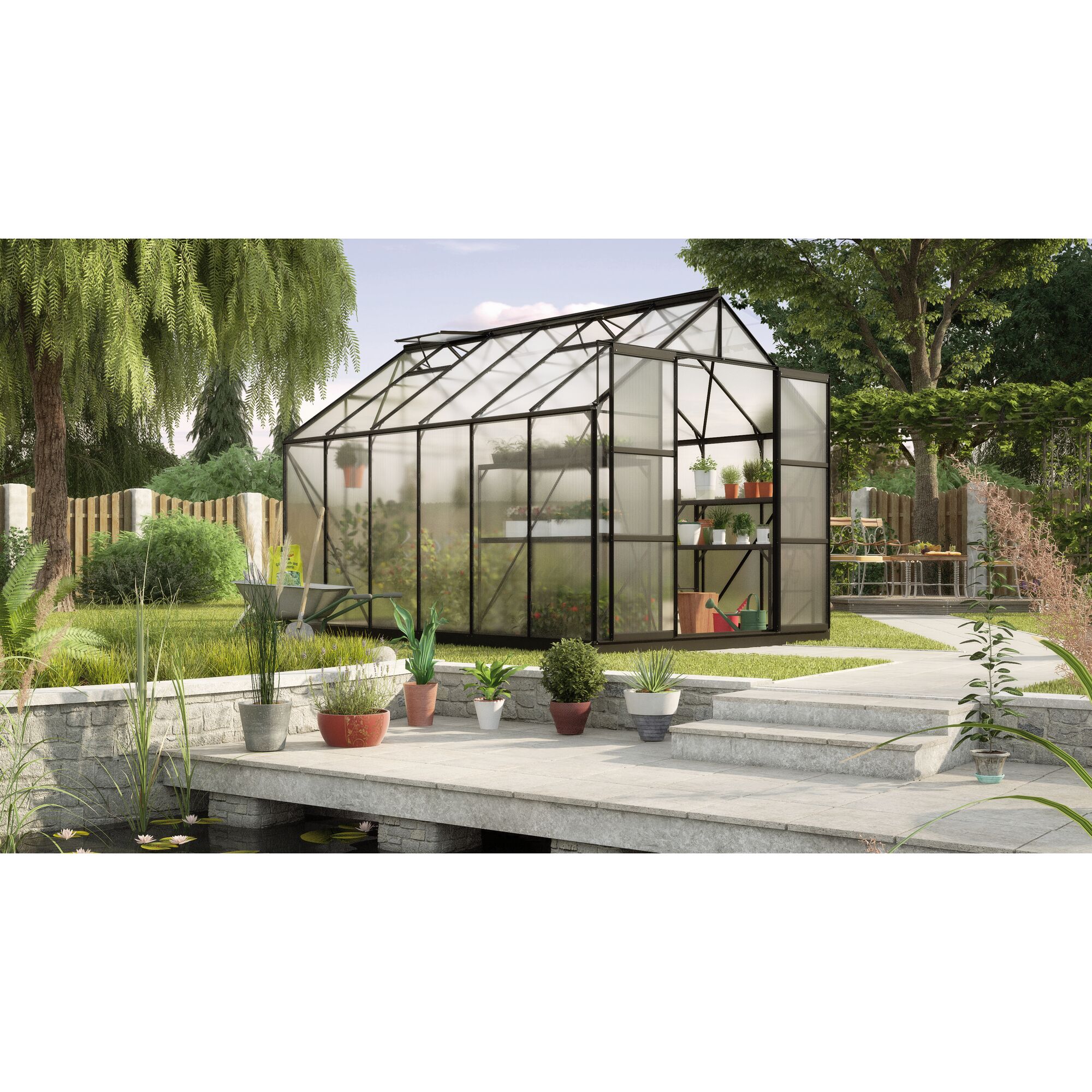 Gewächshaus Uranus 9900 schwarz im Garten