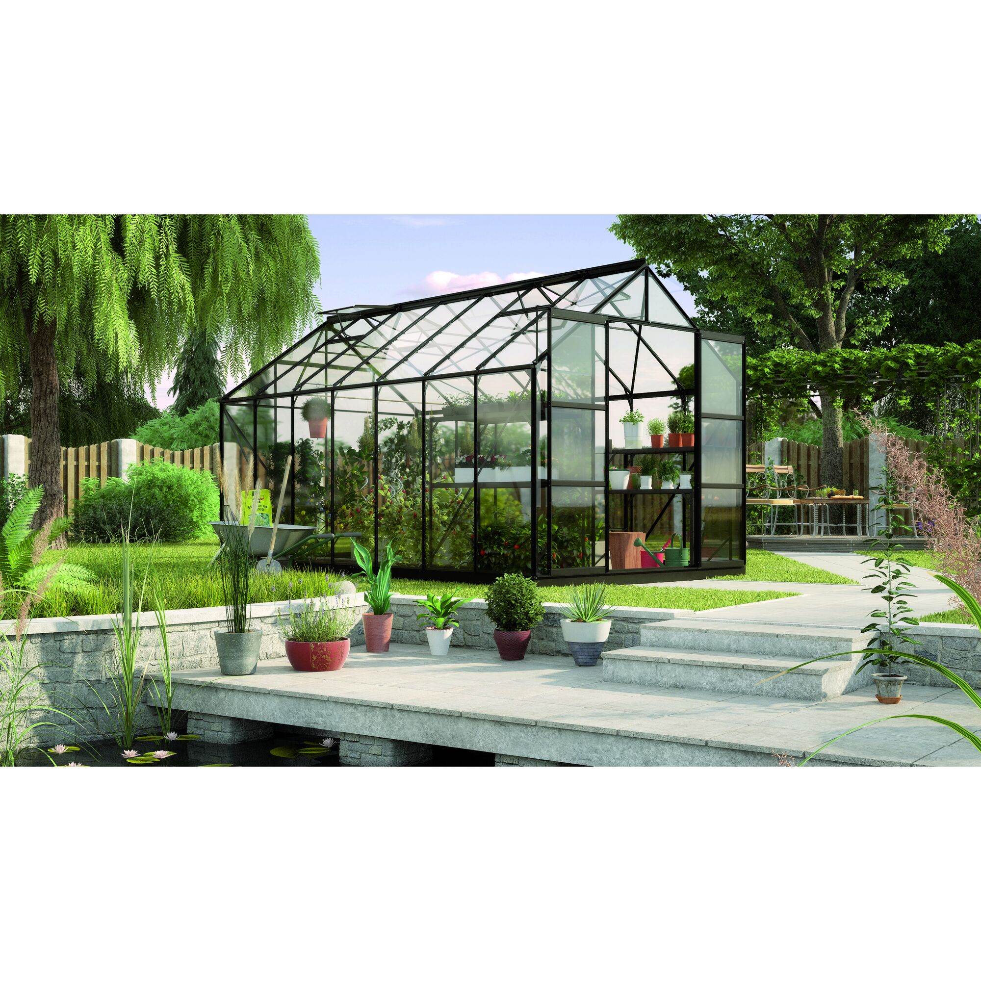 Gewächshaus Uranus 11500 schwarz im Garten