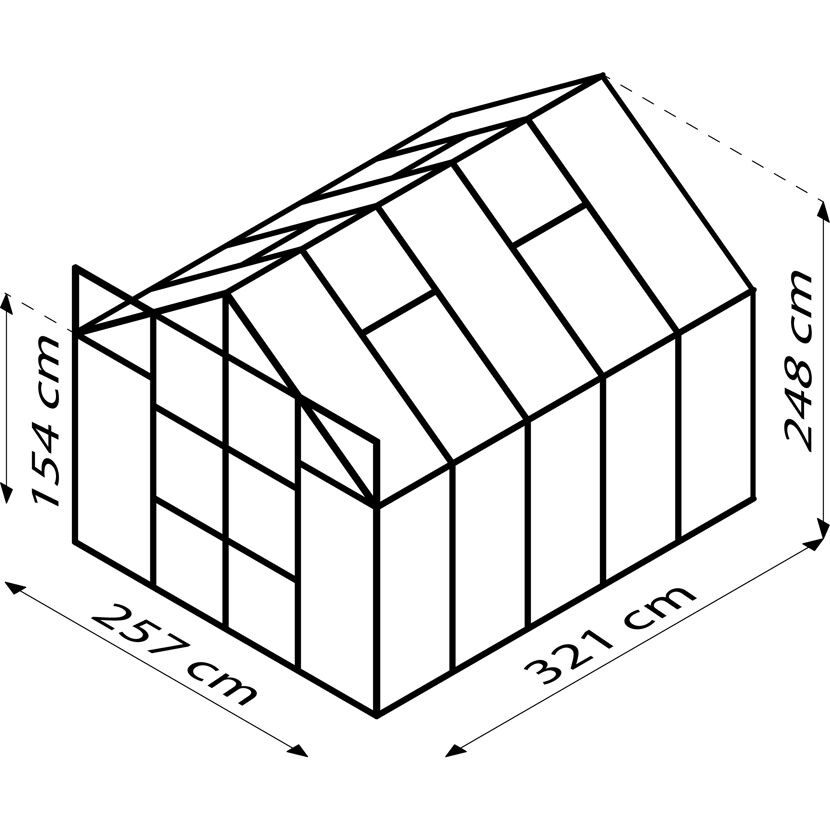 Gewächshaus mit den Maßen 257 x 321 x 248 cm