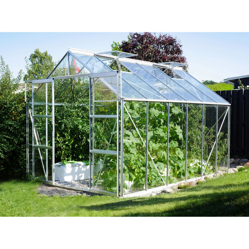 Gewächshaus 'Uranus 9900' 257 x 383 cm mit 3 mm Sicherheitsglas aluminiumfarben