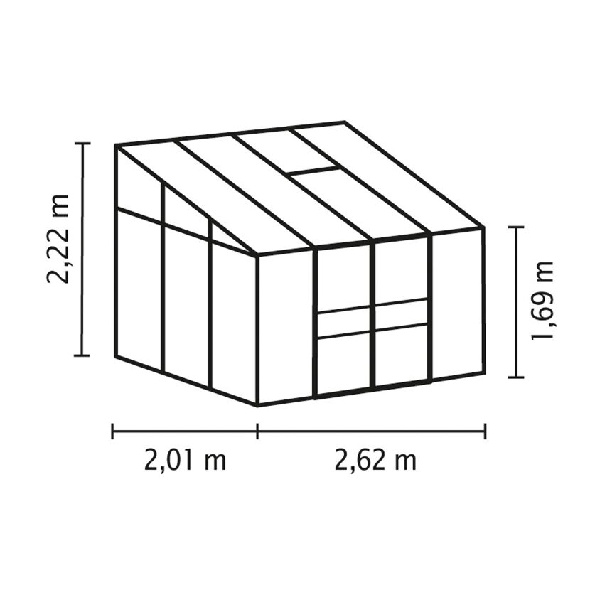 Gewächshaus mit den Maßen 2,01 x 2,62 x 2,22 m