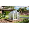 Kleines Gewächshaus aus transparentem Kunststoff im Garten