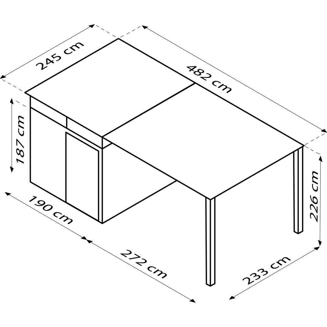 Eck-Schreibtisch mit Maßen