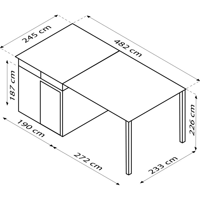 Eck-Schreibtisch mit Maßen
