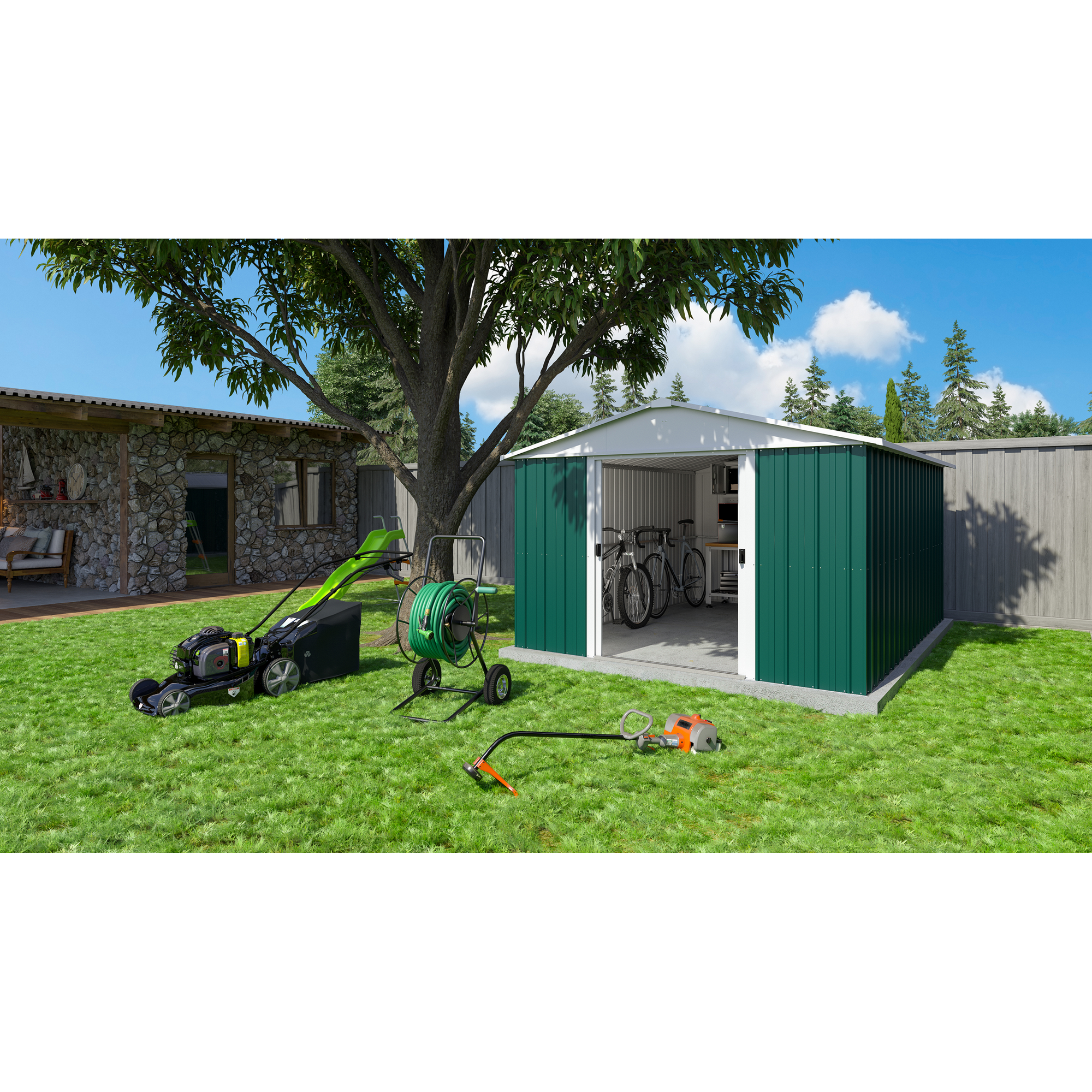 Metallgerätehaus 'Bayern 1013GEYZ' grün 303 x 396 x 202 cm