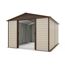 Gerätehaus beige-braun mit geöffneten Türen